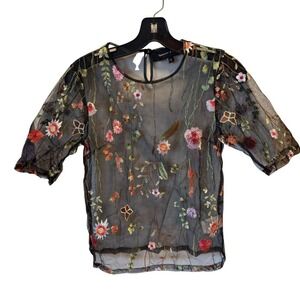 Y2K Sheer Floral Embroidered Mesh Top Coquette Fairycore Balletcore Layering